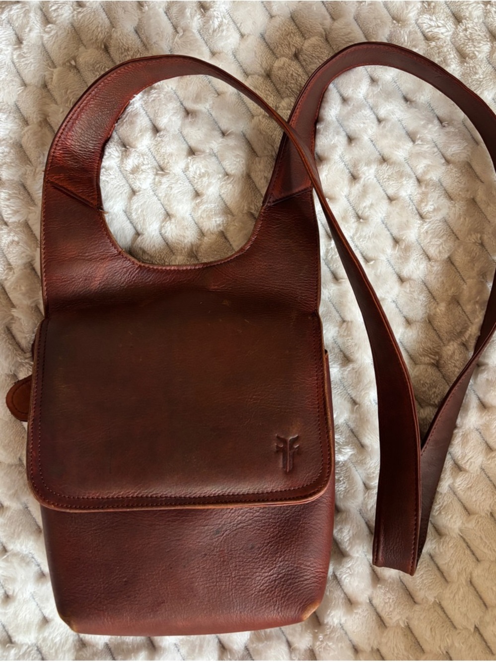 Frye Brown Leather Tooled Crossbody Satchel Bag Organizer messenger - Picture 2 of 14